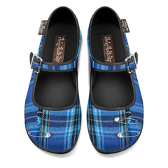 Chocolaticas® Blue Tartan Women's Mary Jane Flat