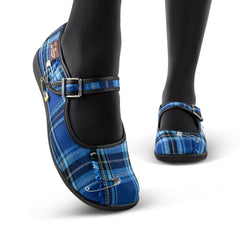 Chocolaticas® Blue Tartan Women's Mary Jane Flat