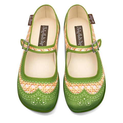 Chocolaticas® Havana Rattan Green Women's Mary Jane Flat