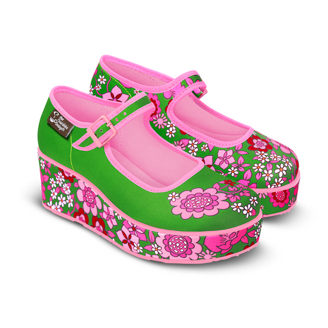 Chocolaticas® Pink Flowers Women's Mary Jane Platform